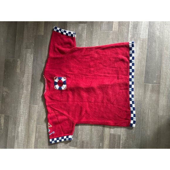 Quacker Factory Nautical Knit Sweater button Cardigan Red L lighthouse boat - Picture 13 of 13